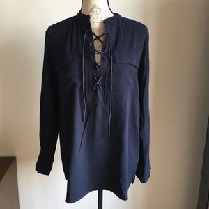 NWOT Navy Lace Up Front Blouse from Loft - S